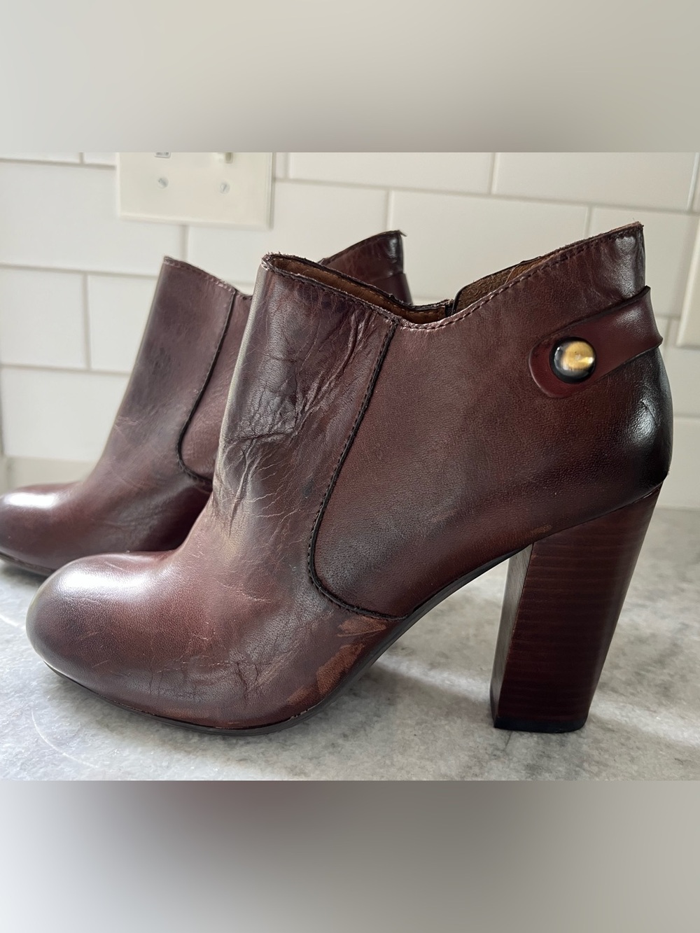 Nicole Dark Brown Leather Heeled Ankle Boots